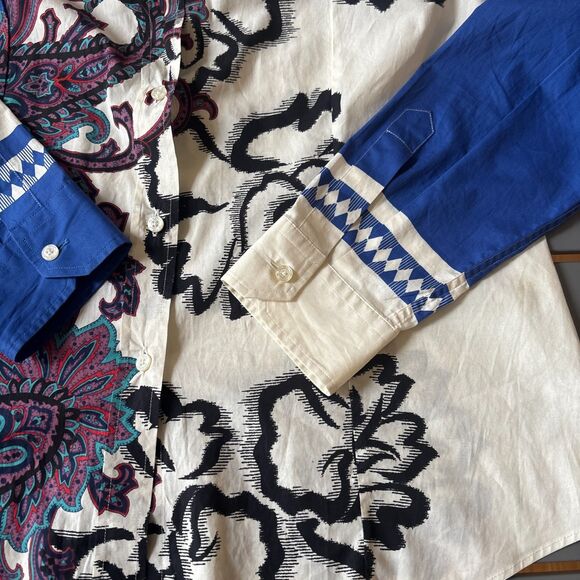 ETRO Shirt Women 48 Multicolor Floral Classic Fit Long Sleeve Pattern Button Up - Picture 4 of 6